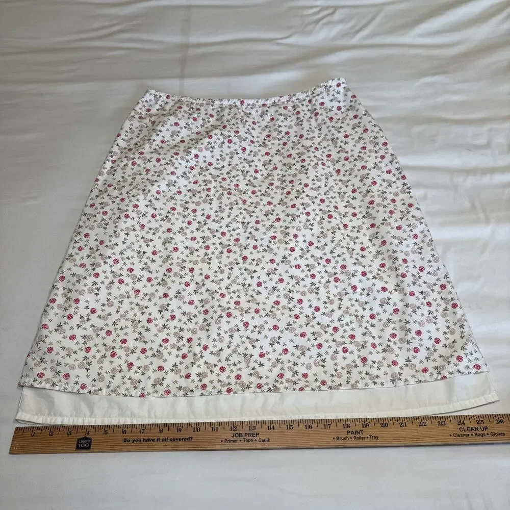 Hanna Anderson Ivory Floral Rose Skirt 100% Cotton Layered Lined Womens 12 EUC